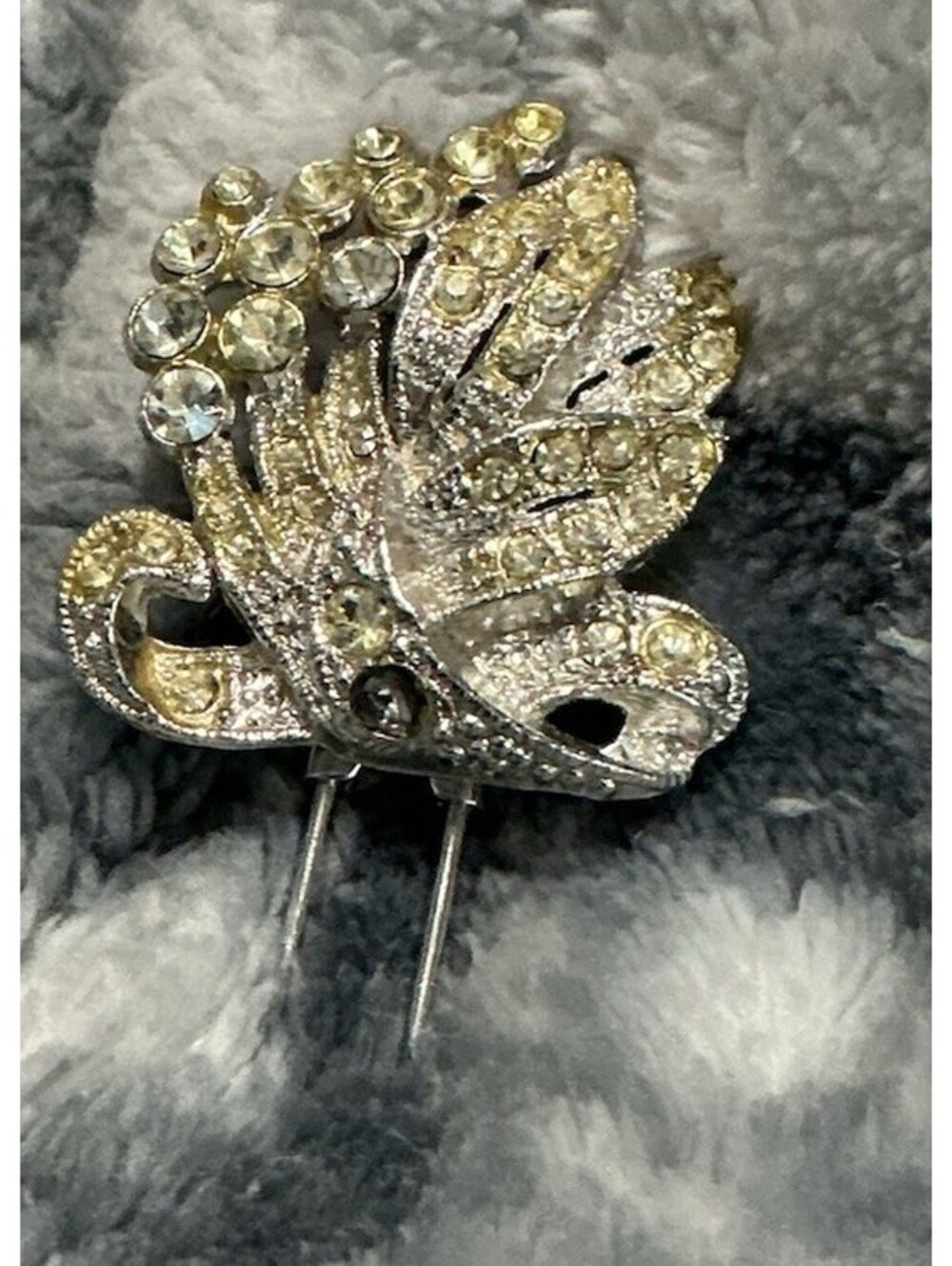 Vintage Coro Crystal Dress Clip: Art Deco Silver Leaf Brooch